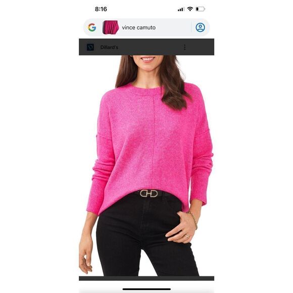 Vince Camuto Barbie Pink Extended Shoulder Crewneck Sweater Lg - Picture 1 of 6